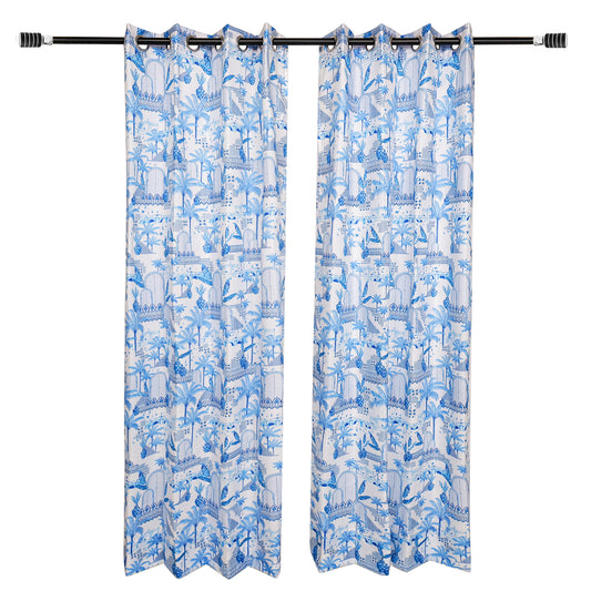 Blue Village Ambience | Cotton Curtains (Set of 2)