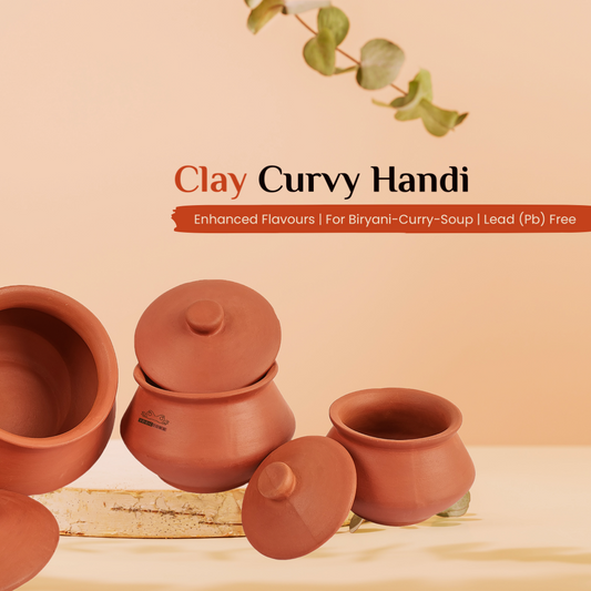 Clay/Mitti Curvy Handi (1 Piece with Lid) | Natural Cookware
