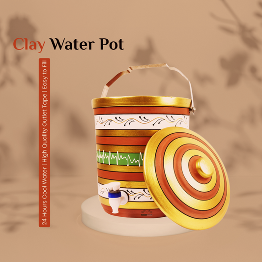 Exquisite Clay Water Pot (Mitti ka Matka) | 5 Litres | Designer Earthenware