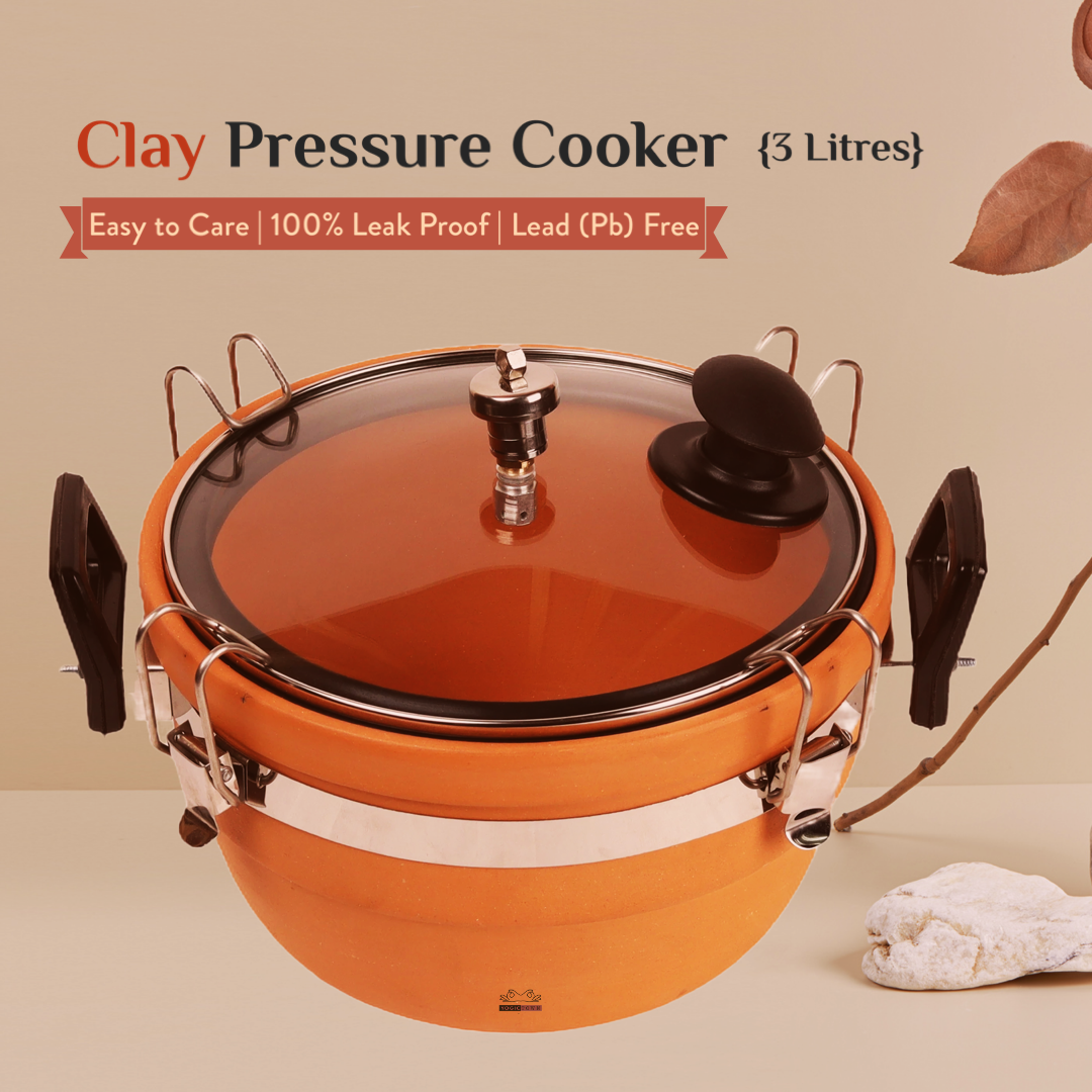 Mitti) Clay Pressure Cooker with Glass Lid (3 Litres)