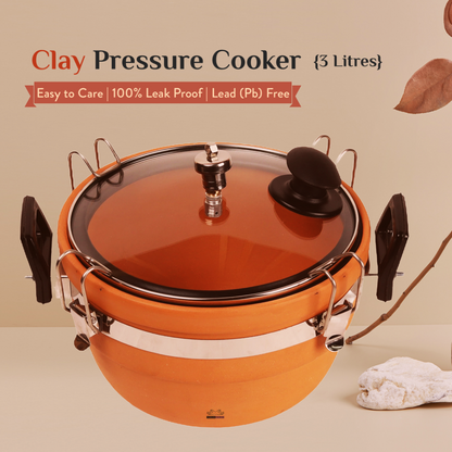 NATURAL TERRA COTTA Clay PRESSURE COOKER Teracotta with Glass Lid 3 LITER
